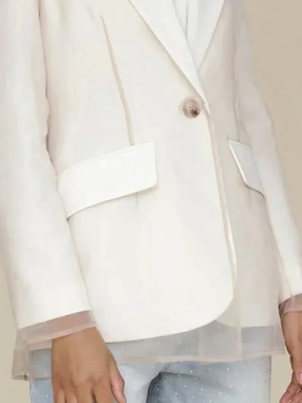 New Avec Les Filles Organza Layered Blazer White Taupe XS - Picture 5 of 7